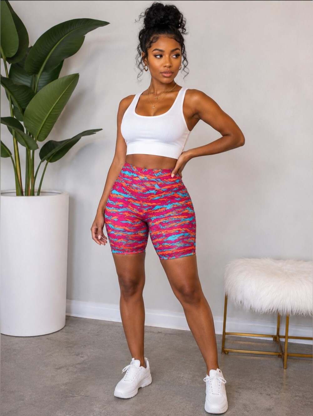 🔥ethika Pink, Turquoise & Orange Patterned Biker Shorts, Size S